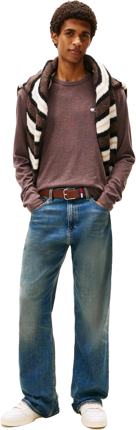 image:imageTommy Jeans Mens Long Sleeve Solid Cotton Graphic TShirtsBlack Walnut Heather
