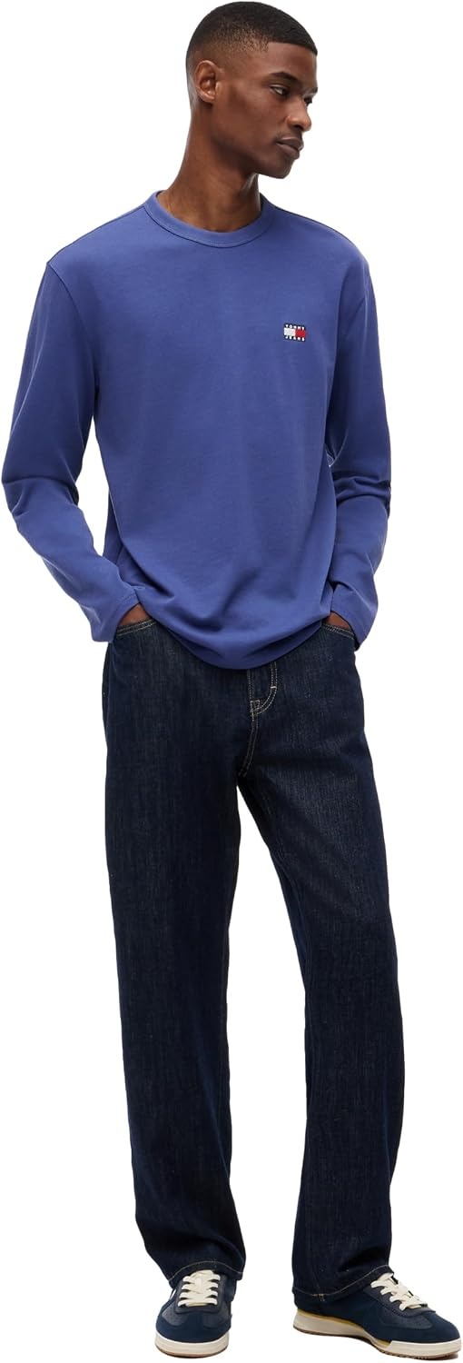 image:imageTommy Jeans Mens Long Sleeve Solid Cotton Graphic TShirtsBlue Storm