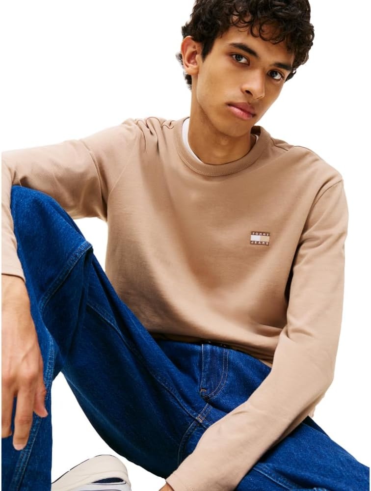 image:imageTommy Jeans Mens Long Sleeve Solid Cotton Graphic TShirtsCoastal Taupe Tonal