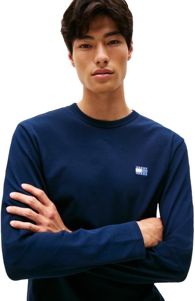 image:imageTommy Jeans Mens Long Sleeve Solid Cotton Graphic TShirtsDark Night Navy