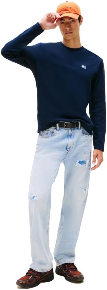 image:imageTommy Jeans Mens Long Sleeve Solid Cotton Graphic TShirtsDark Night Navy