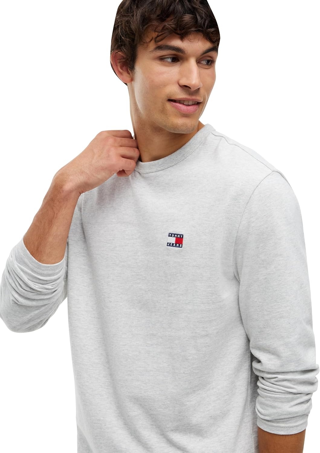 image:imageTommy Jeans Mens Long Sleeve Solid Cotton Graphic TShirtsIce Grey Heather