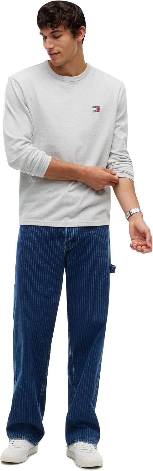 image:imageTommy Jeans Mens Long Sleeve Solid Cotton Graphic TShirtsIce Grey Heather