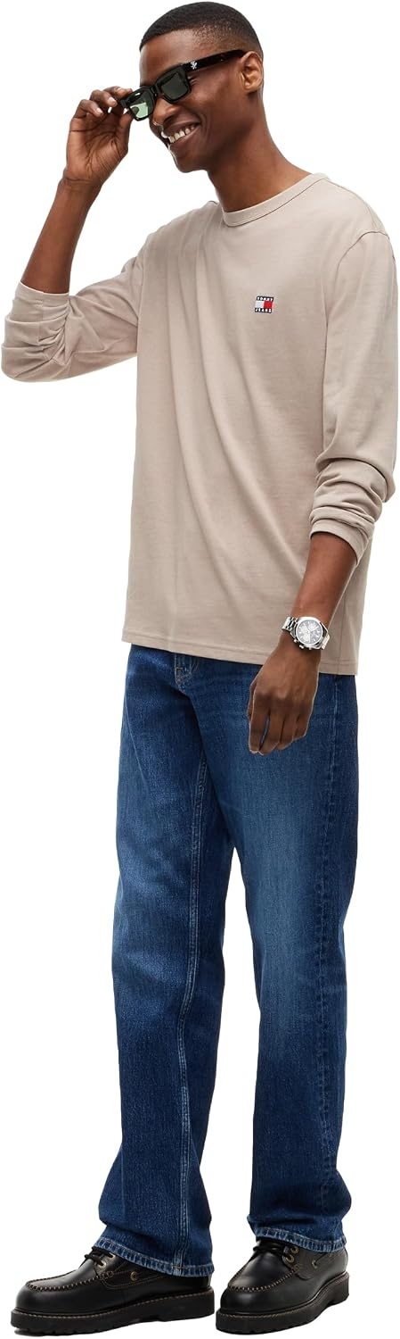 image:imageTommy Jeans Mens Long Sleeve Solid Cotton Graphic TShirtsLimestone Dust