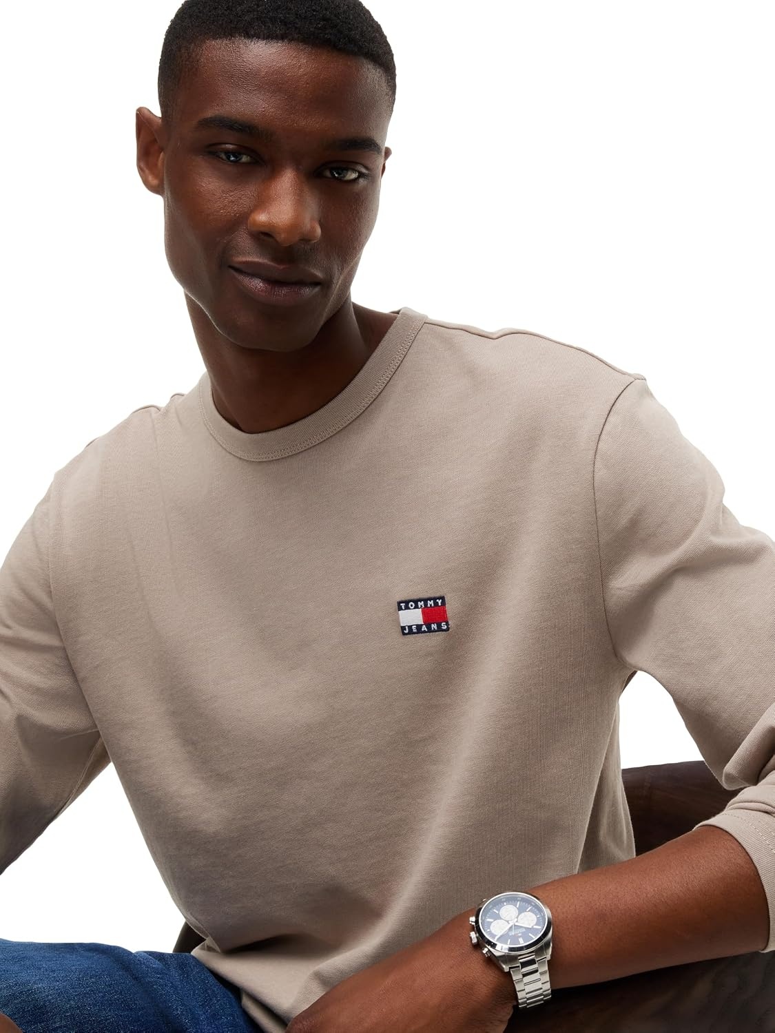 image:imageTommy Jeans Mens Long Sleeve Solid Cotton Graphic TShirtsLimestone Dust