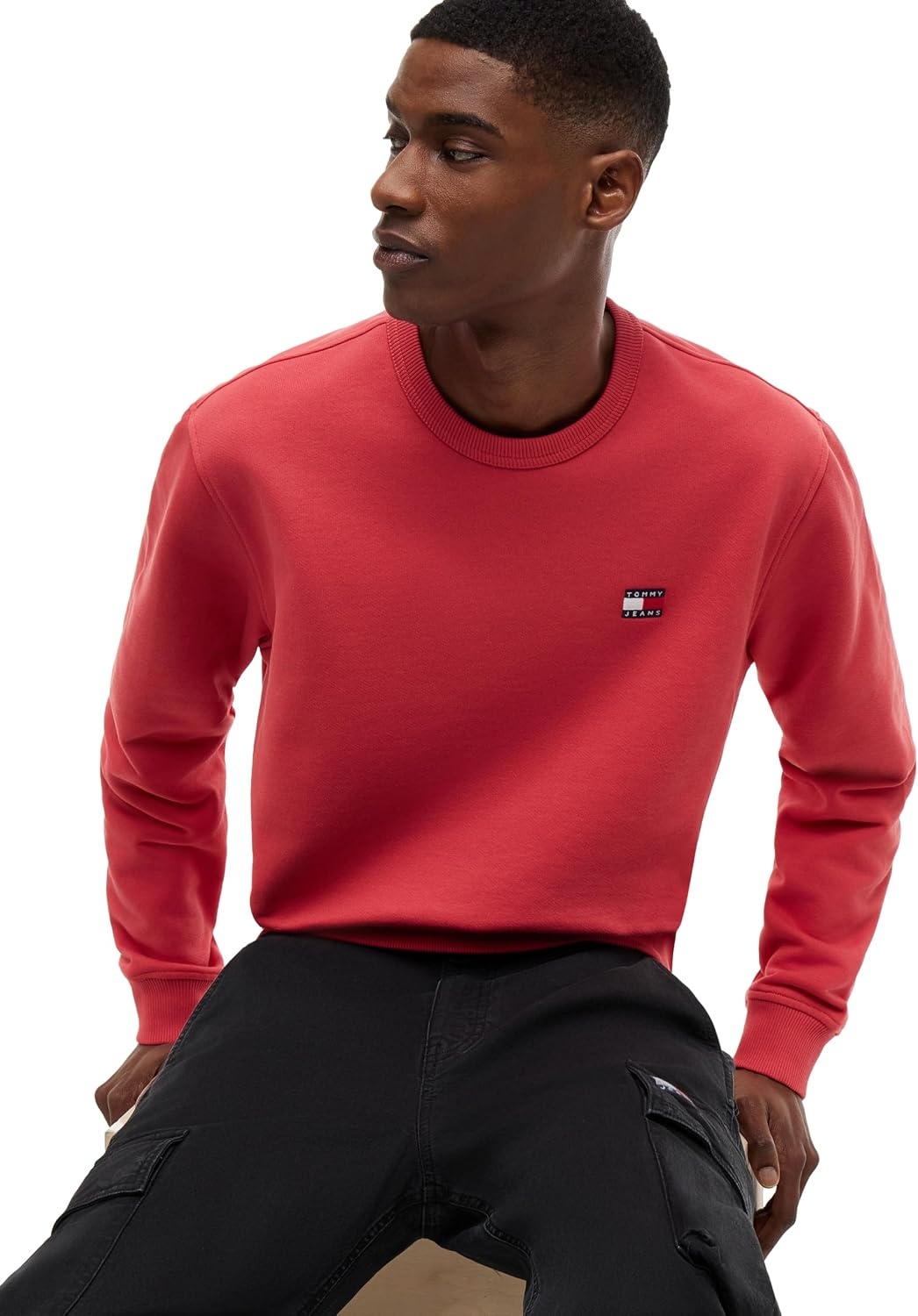 image:imageTommy Jeans Mens Medium Weight Crewneck Sweatshirt With Embroidered Flag LogoAnthem Red