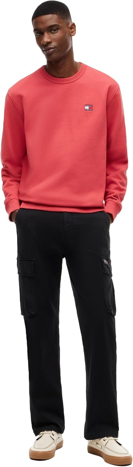 image:imageTommy Jeans Mens Medium Weight Crewneck Sweatshirt With Embroidered Flag LogoAnthem Red