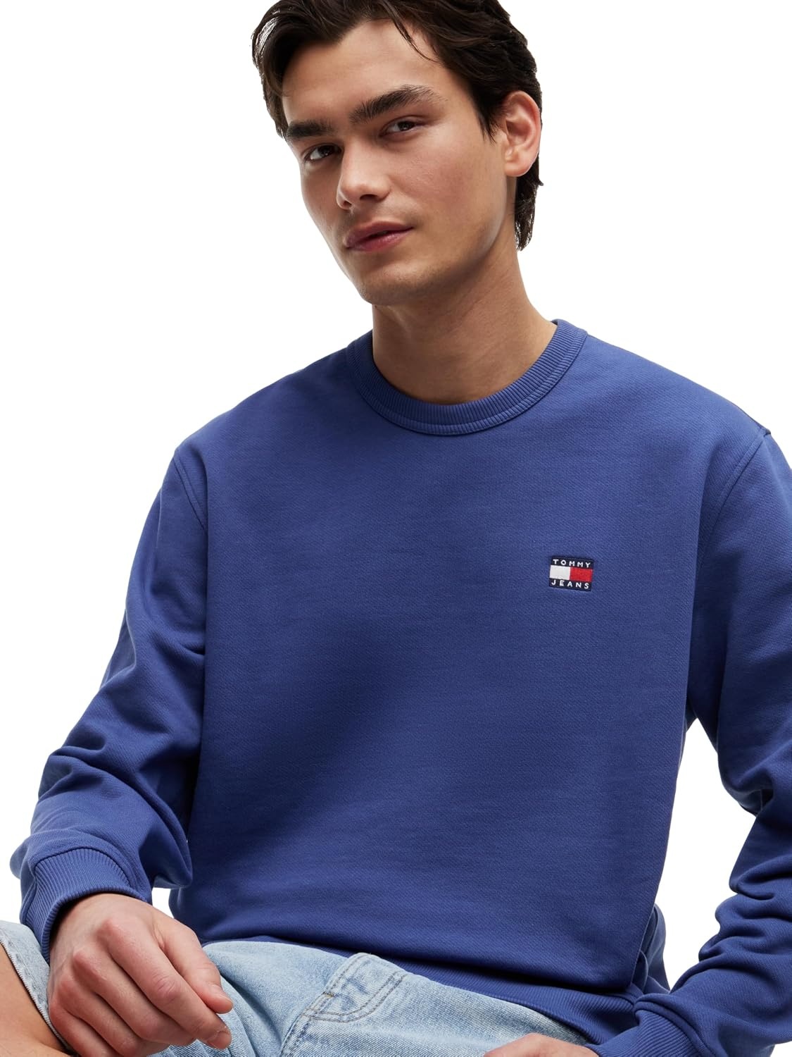 image:imageTommy Jeans Mens Medium Weight Crewneck Sweatshirt With Embroidered Flag LogoBlue Storm