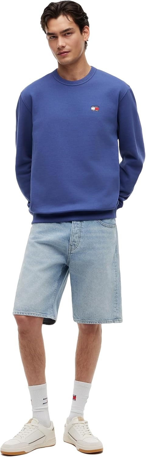 image:imageTommy Jeans Mens Medium Weight Crewneck Sweatshirt With Embroidered Flag LogoBlue Storm