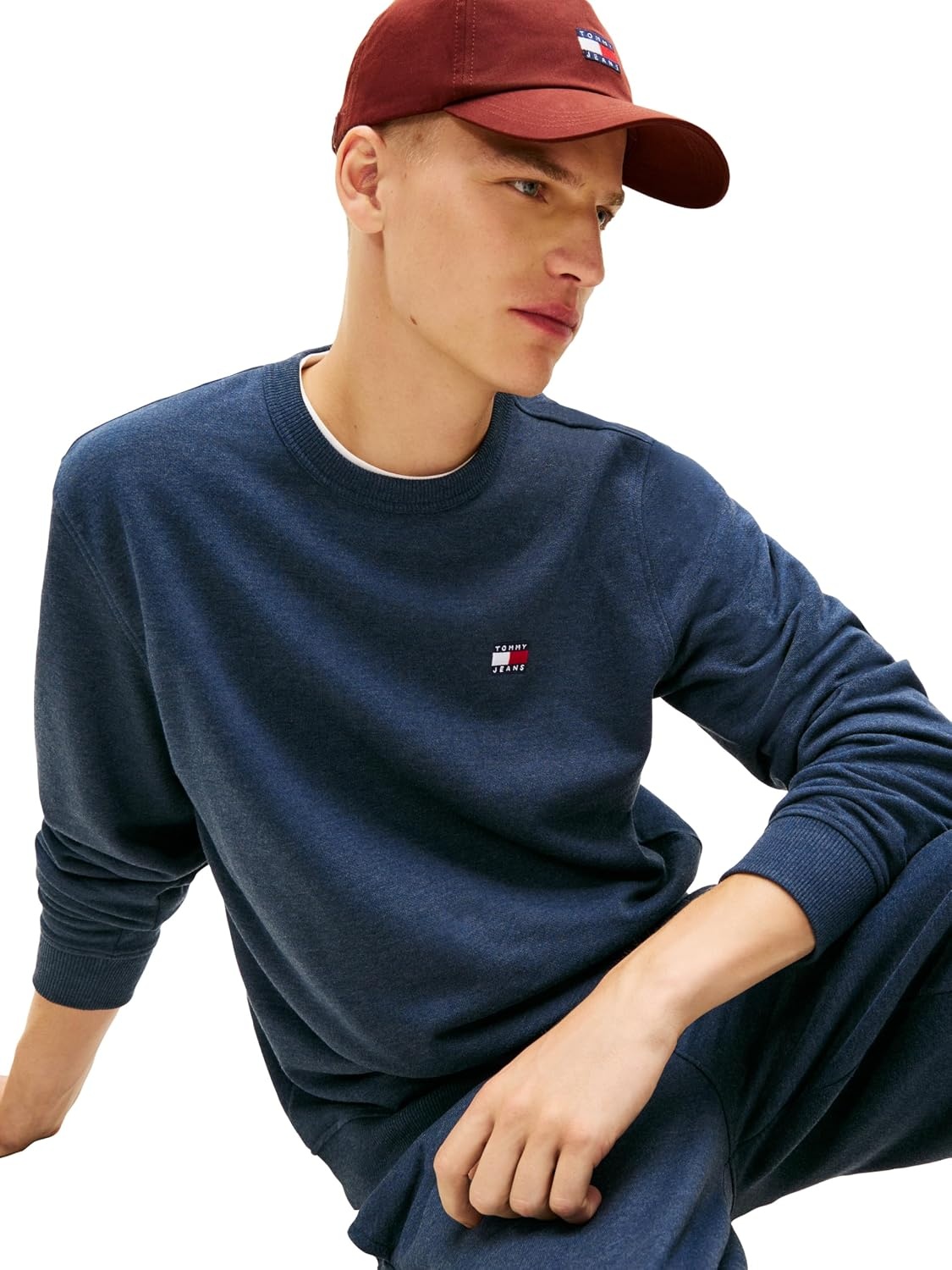 image:imageTommy Jeans Mens Medium Weight Crewneck Sweatshirt With Embroidered Flag LogoDark Night Navy Heather
