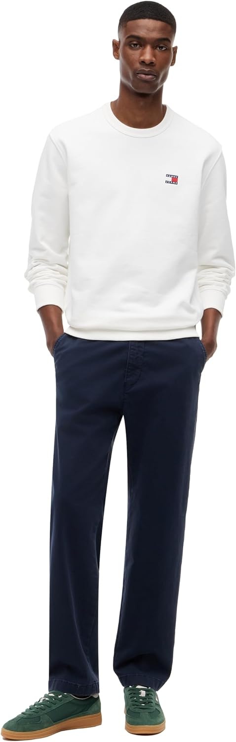 image:imageTommy Jeans Mens Medium Weight Crewneck Sweatshirt With Embroidered Flag LogoEcru