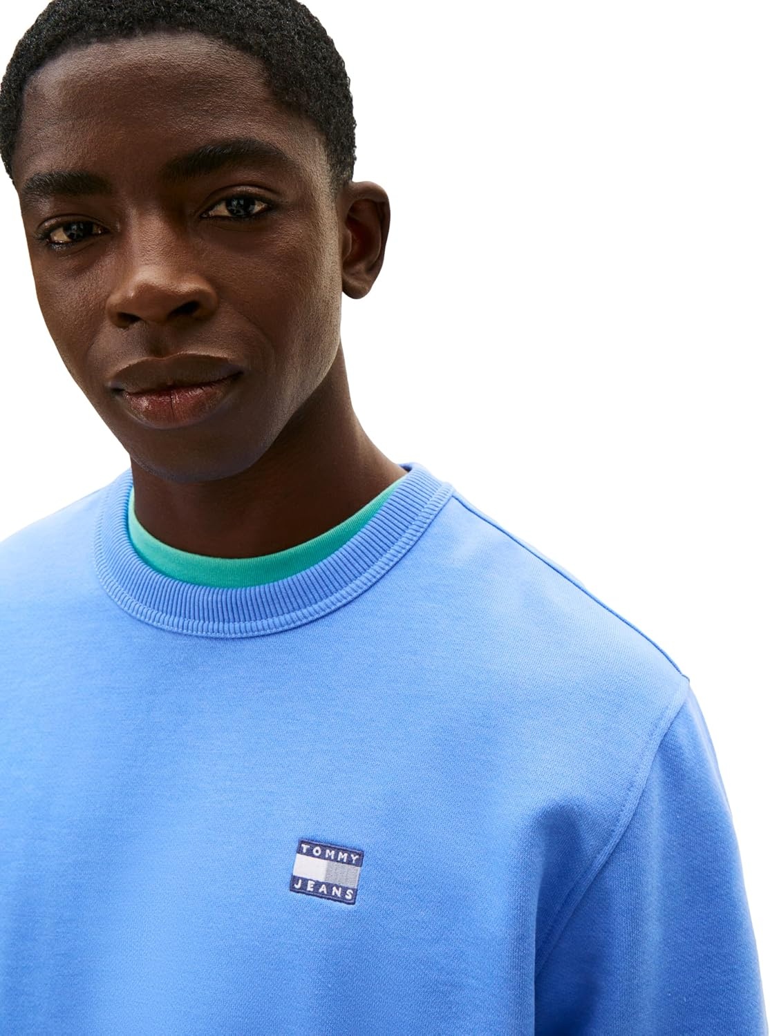 image:imageTommy Jeans Mens Medium Weight Crewneck Sweatshirt With Embroidered Flag LogoLight Horizon Blue Heather
