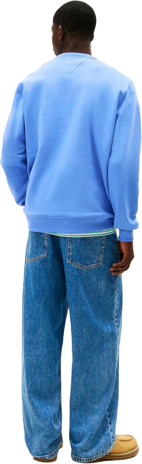 image:imageTommy Jeans Mens Medium Weight Crewneck Sweatshirt With Embroidered Flag LogoLight Horizon Blue Heather