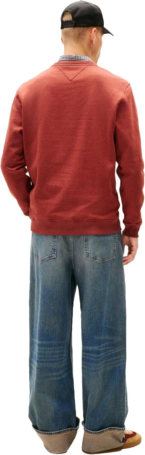 image:imageTommy Jeans Mens Medium Weight Crewneck Sweatshirt With Embroidered Flag LogoTerracotta Red Heather