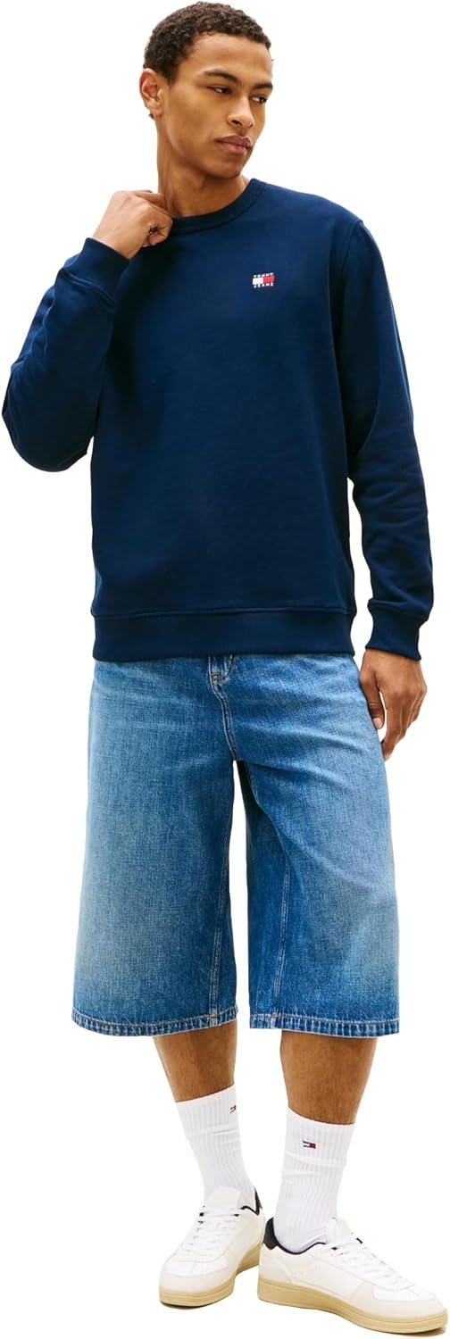 image:imageTommy Jeans Mens Medium Weight Crewneck Sweatshirt With Embroidered Flag LogoTommy Navy