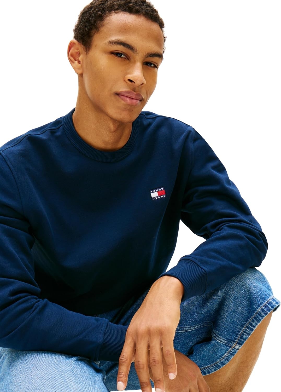 image:imageTommy Jeans Mens Medium Weight Crewneck Sweatshirt With Embroidered Flag LogoTommy Navy