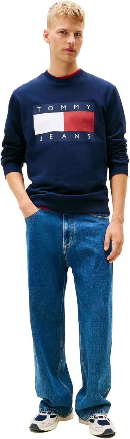 image:imageTommy Jeans Mens Medium Weight Crewneck Sweatshirt With Printed Flag LogoDark Night Navy