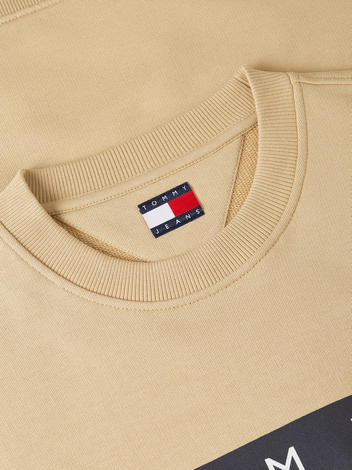 image:imageTommy Jeans Mens Medium Weight Crewneck Sweatshirt With Printed Flag LogoGentle Gold