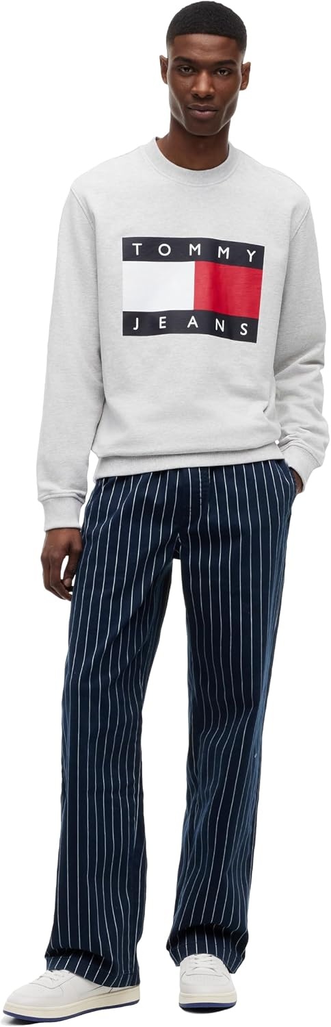 image:imageTommy Jeans Mens Medium Weight Crewneck Sweatshirt With Printed Flag LogoIce Grey Heather