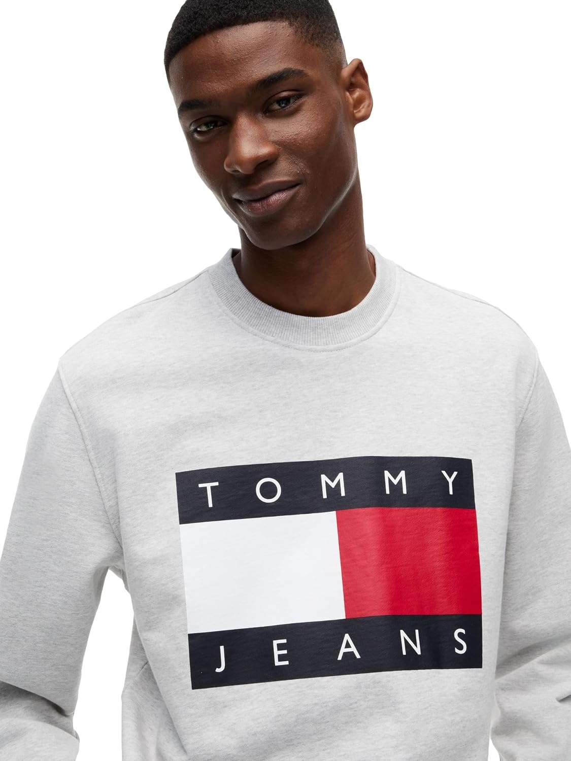 image:imageTommy Jeans Mens Medium Weight Crewneck Sweatshirt With Printed Flag LogoIce Grey Heather