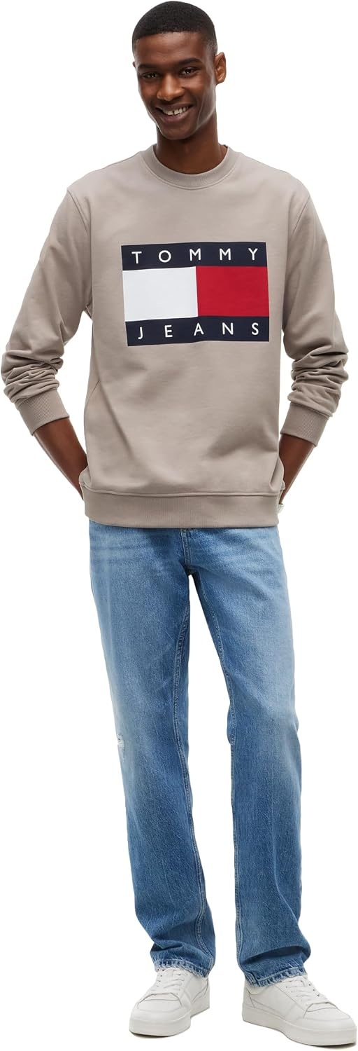 image:imageTommy Jeans Mens Medium Weight Crewneck Sweatshirt With Printed Flag LogoLimestone Dust