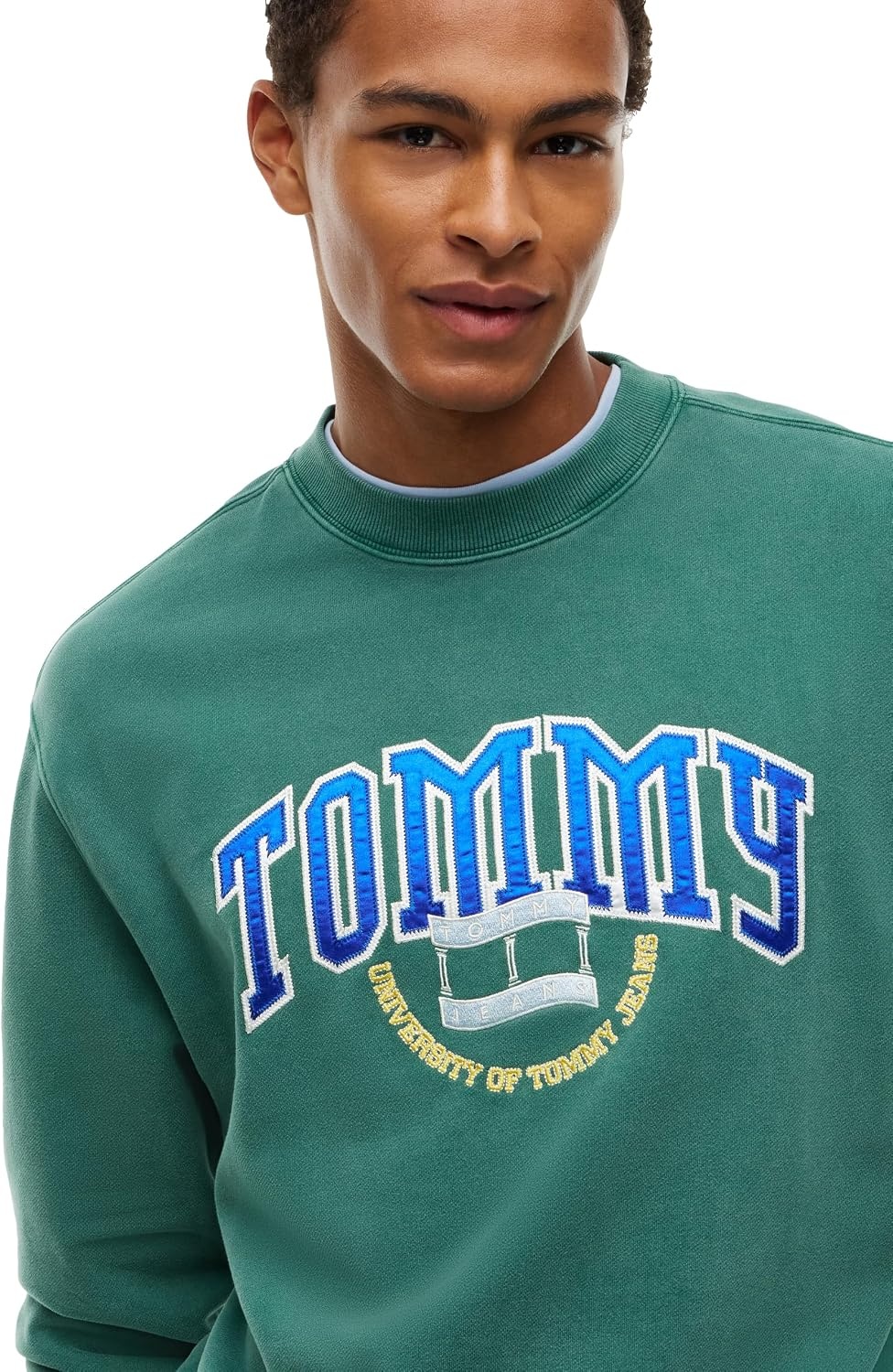 image:imageTommy Jeans Mens Medium Weight Crewneck Sweatshirt With Varsity LogoVelvet Green