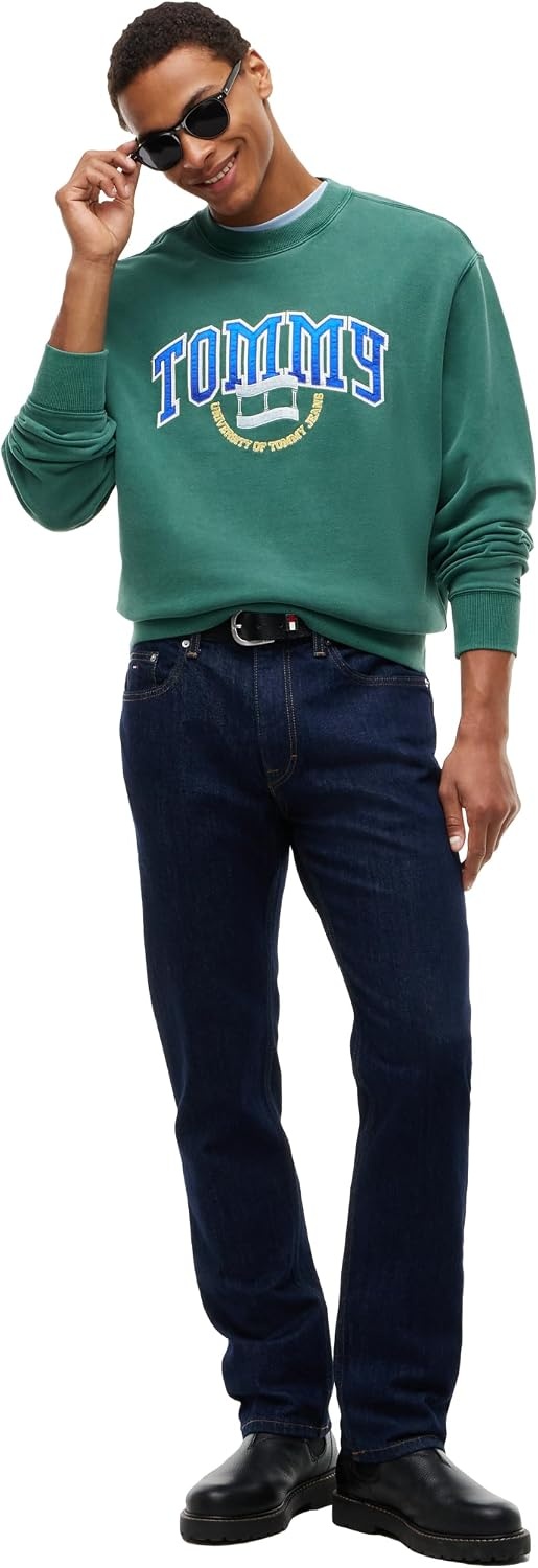 image:imageTommy Jeans Mens Medium Weight Crewneck Sweatshirt With Varsity LogoVelvet Green
