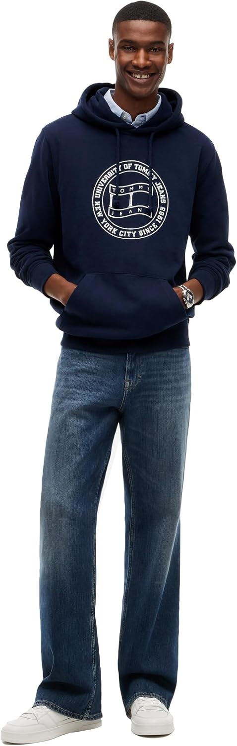 image:imageTommy Jeans Mens Medium Weight Hoodie Sweatshirt With Printed Varity LogoDark Blue