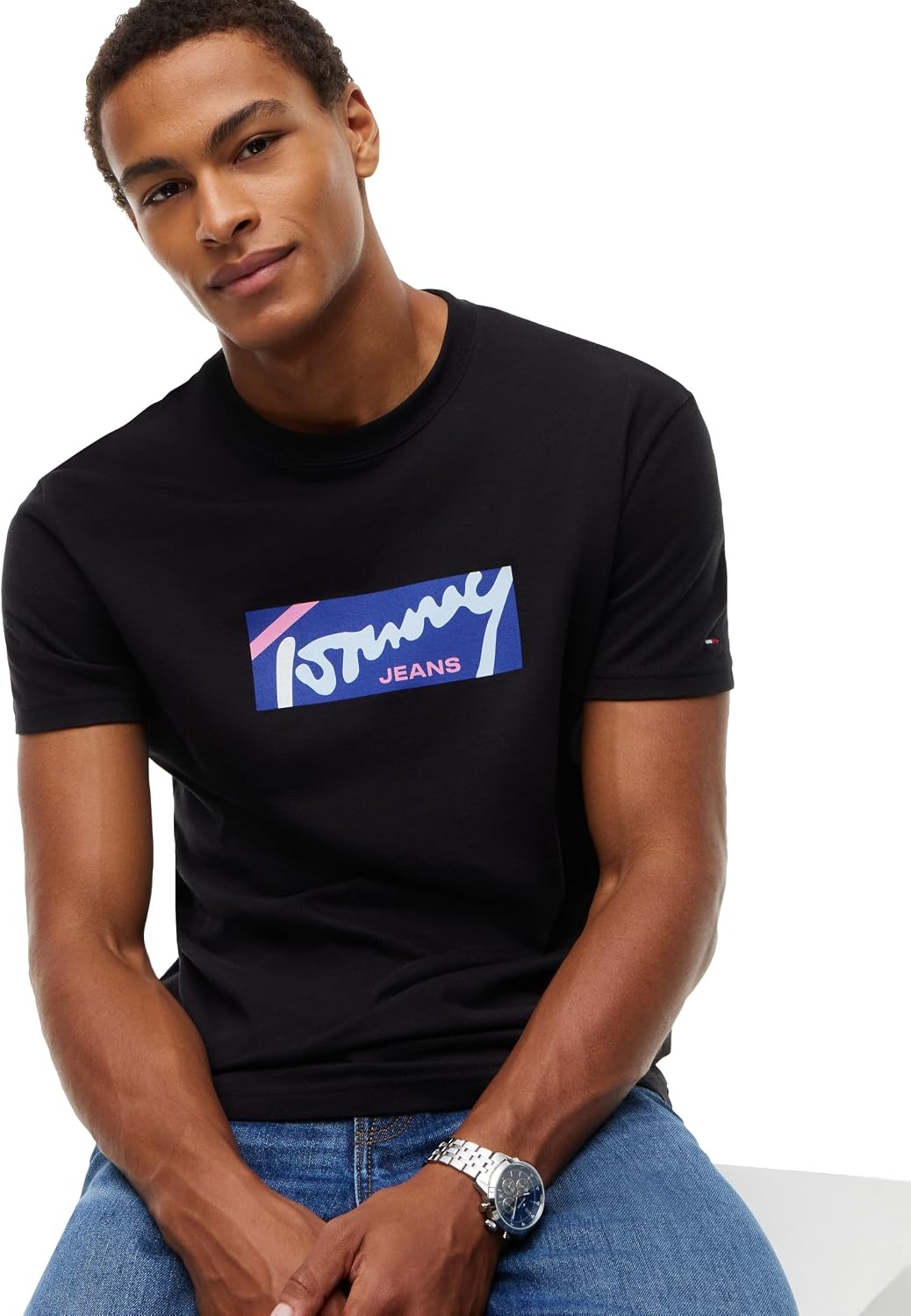 image:imageTommy Jeans Mens Short Sleeve Cotton Graphic TShirts in Regular FitBlack