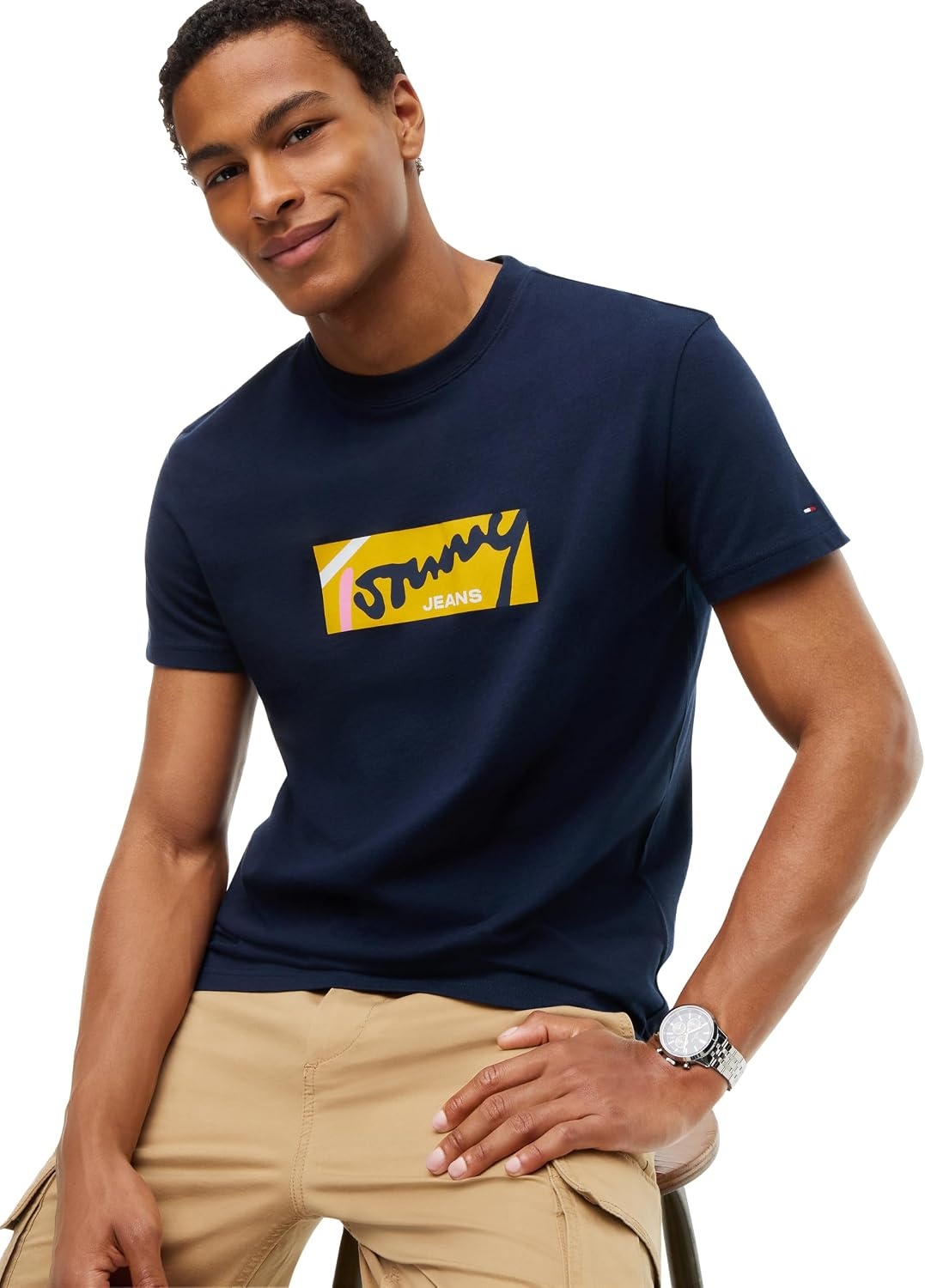 image:imageTommy Jeans Mens Short Sleeve Cotton Graphic TShirts in Regular FitDark Blue