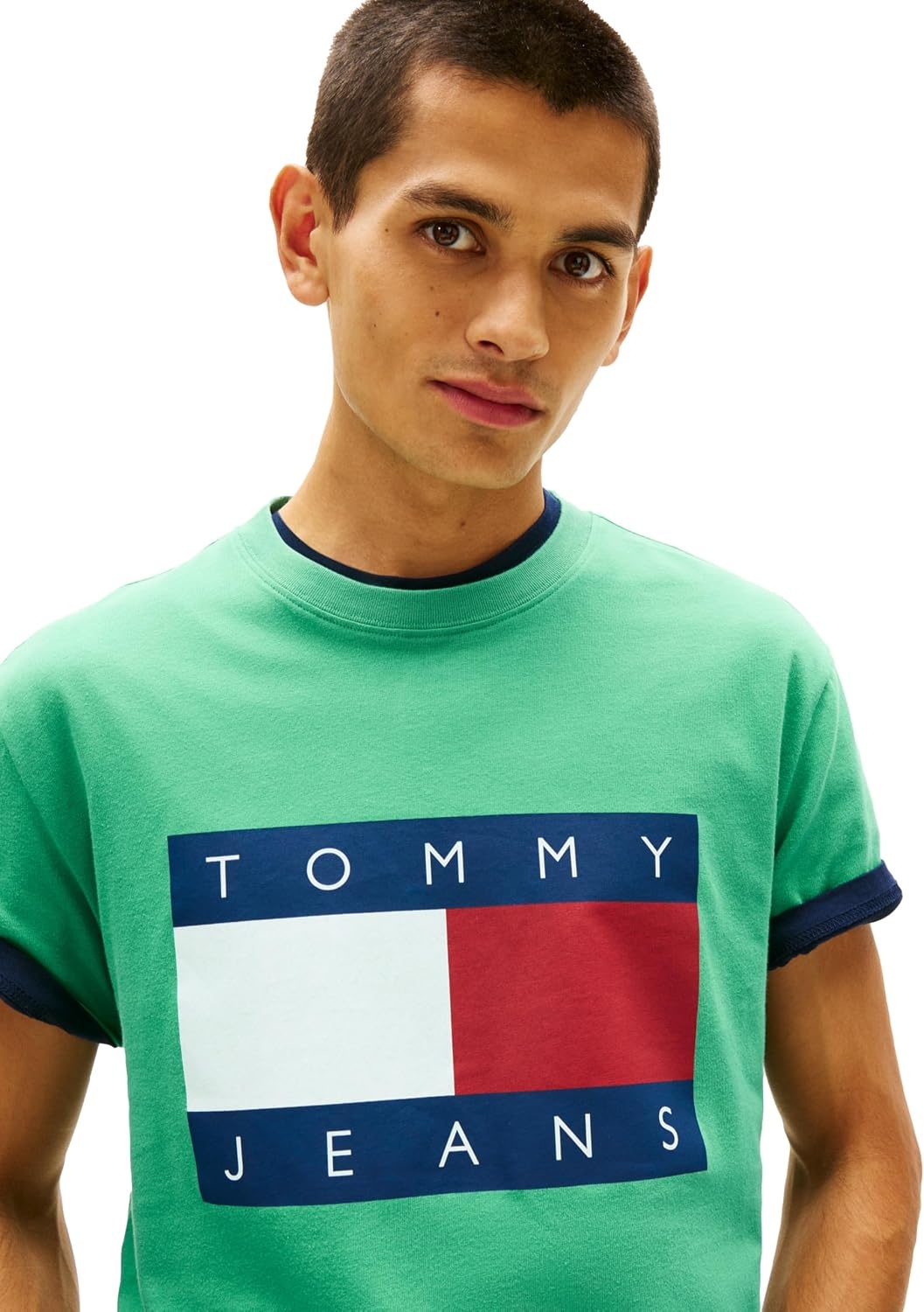 image:imageTommy Jeans Mens Short Sleeve Cotton Graphic TShirts with Big Flag Logo DesignBahama Green
