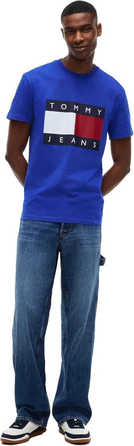 image:imageTommy Jeans Mens Short Sleeve Cotton Graphic TShirts with Big Flag Logo DesignDeep Marine