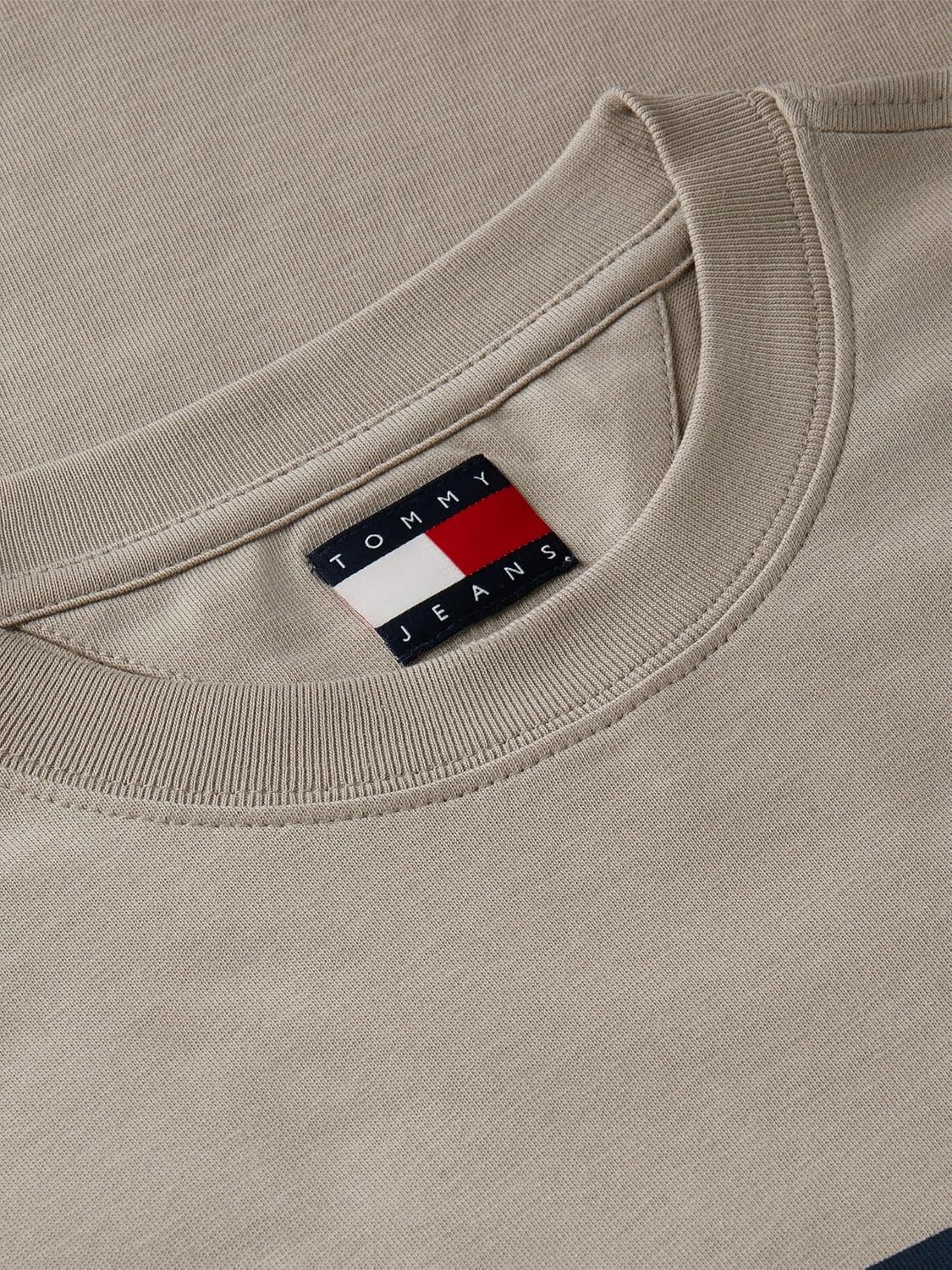 image:imageTommy Jeans Mens Short Sleeve Cotton Graphic TShirts with Big Flag Logo DesignLimestone Dust
