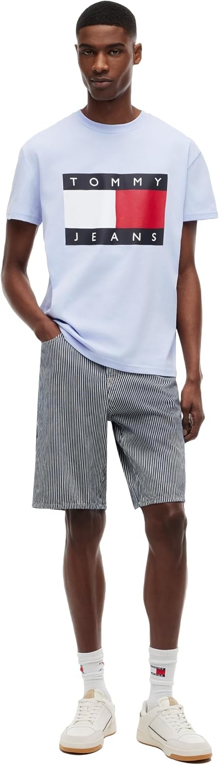 image:imageTommy Jeans Mens Short Sleeve Cotton Graphic TShirts with Big Flag Logo DesignMoonlight Iris