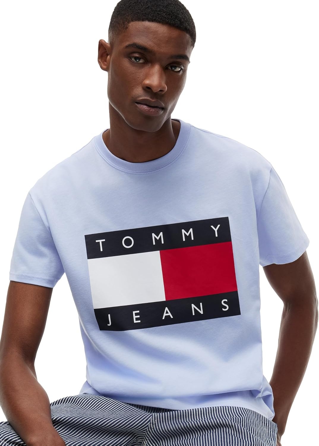 image:imageTommy Jeans Mens Short Sleeve Cotton Graphic TShirts with Big Flag Logo DesignMoonlight Iris