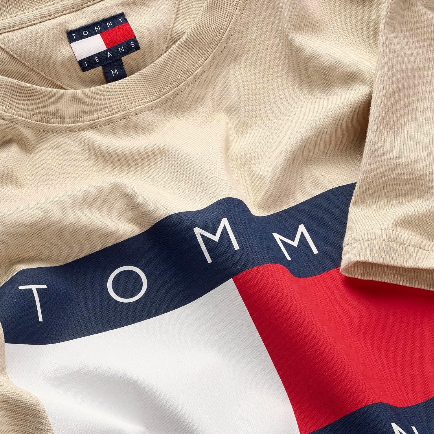 image:imageTommy Jeans Mens Short Sleeve Cotton Graphic TShirts with Big Flag Logo DesignWhite Clay