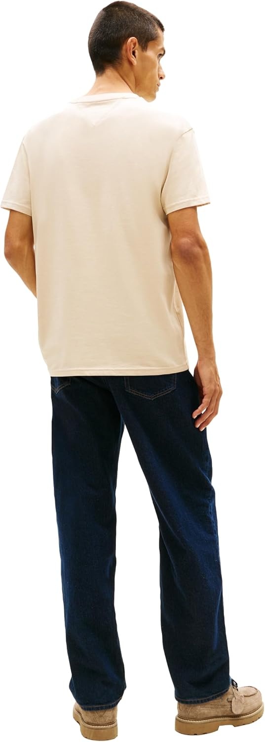 image:imageTommy Jeans Mens Short Sleeve Cotton Graphic TShirts with Big Flag Logo DesignWhite Clay