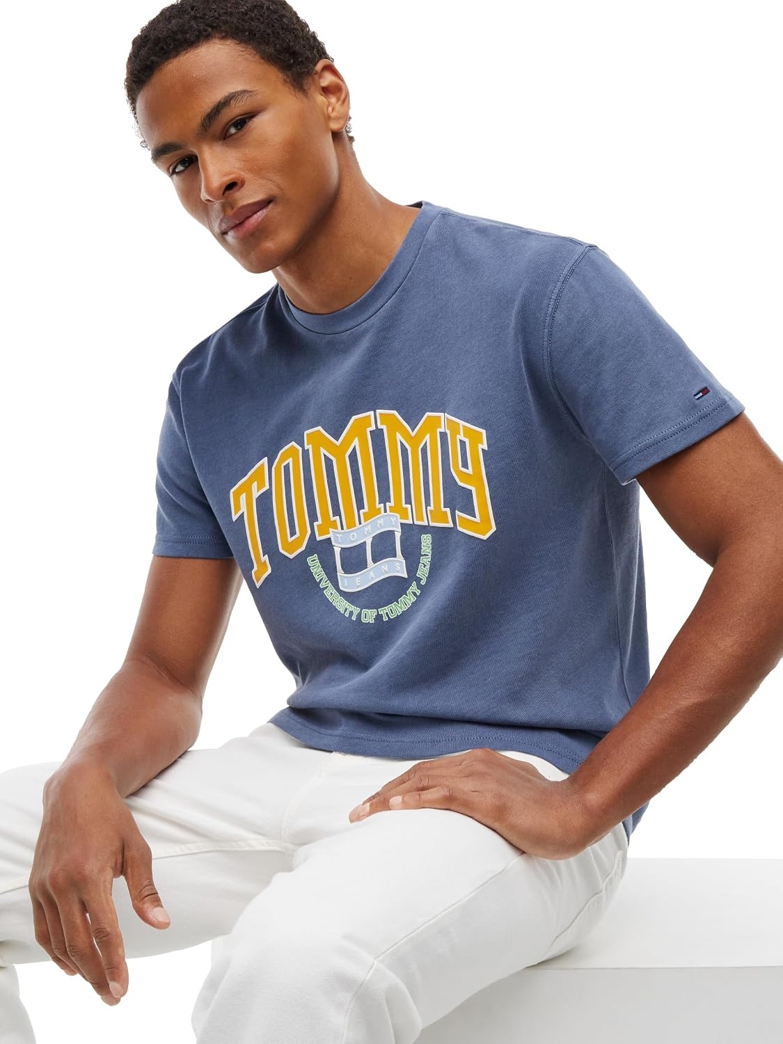 image:imageTommy Jeans Mens Short Sleeve Cotton Graphic TShirts with Varsity LogoDark Blue