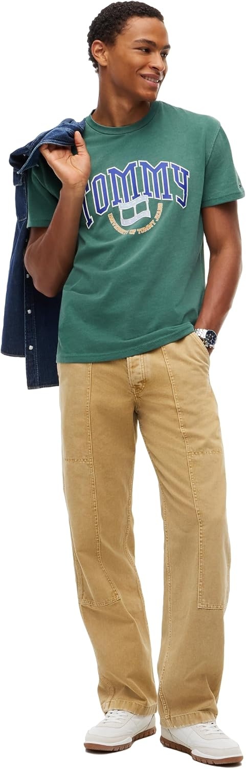 image:imageTommy Jeans Mens Short Sleeve Cotton Graphic TShirts with Varsity LogoVelvet Green