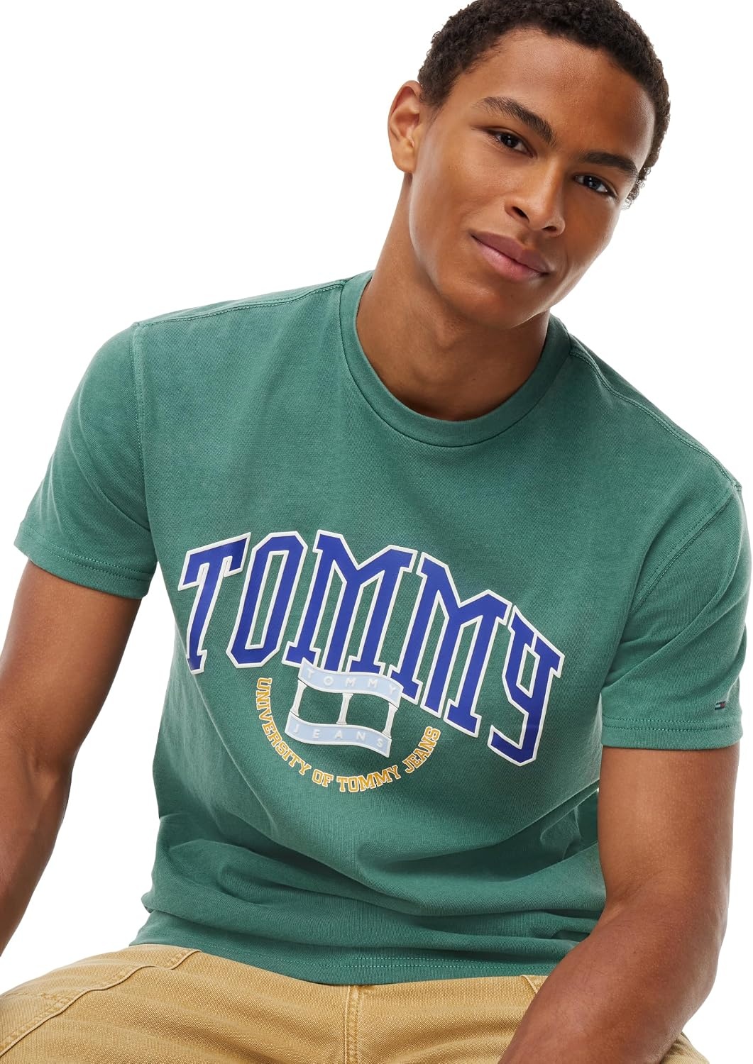 image:imageTommy Jeans Mens Short Sleeve Cotton Graphic TShirts with Varsity LogoVelvet Green