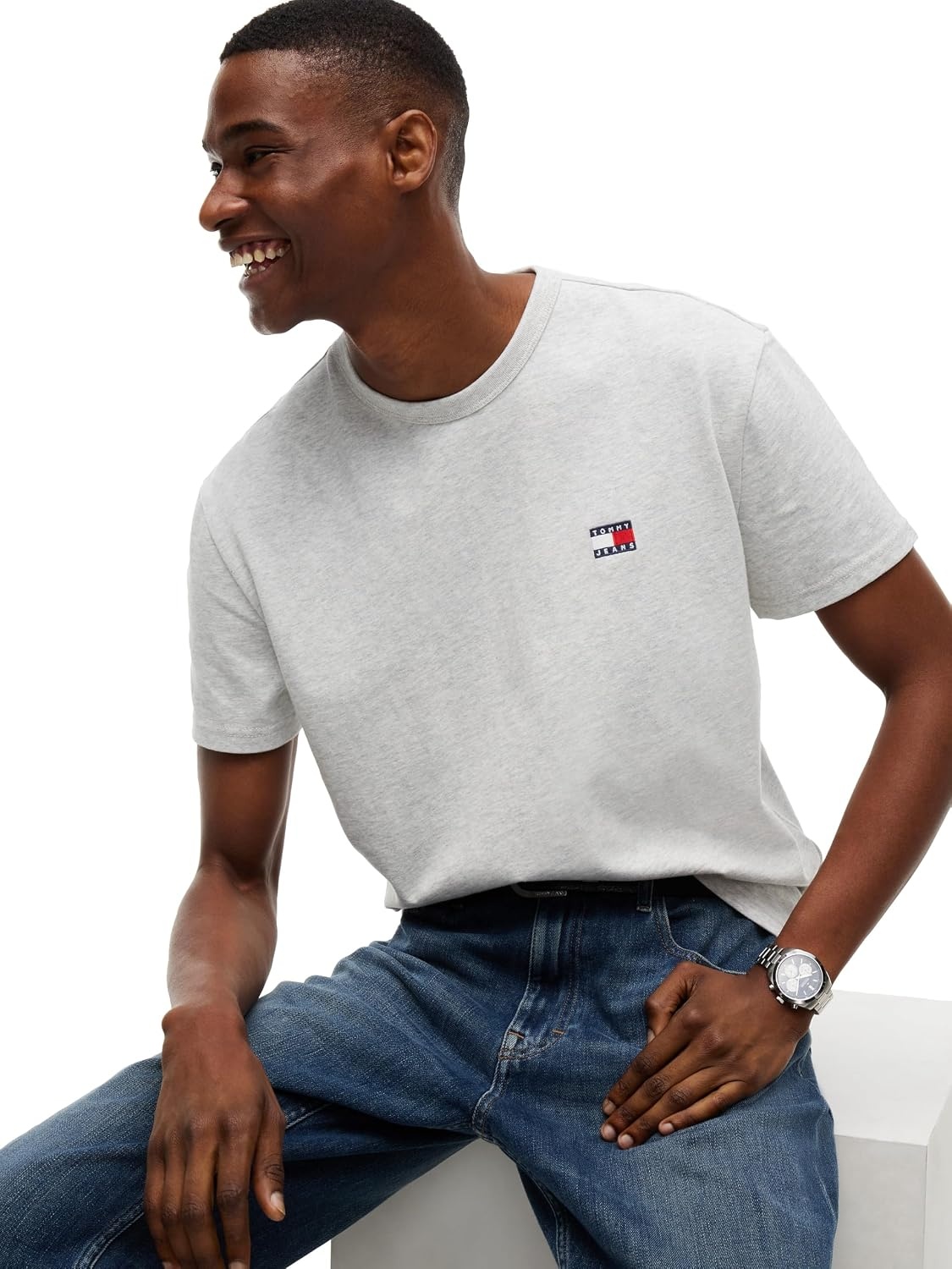 image:imageTommy Jeans Mens Short Sleeve Cotton Graphic TShirtsIce Grey Heather