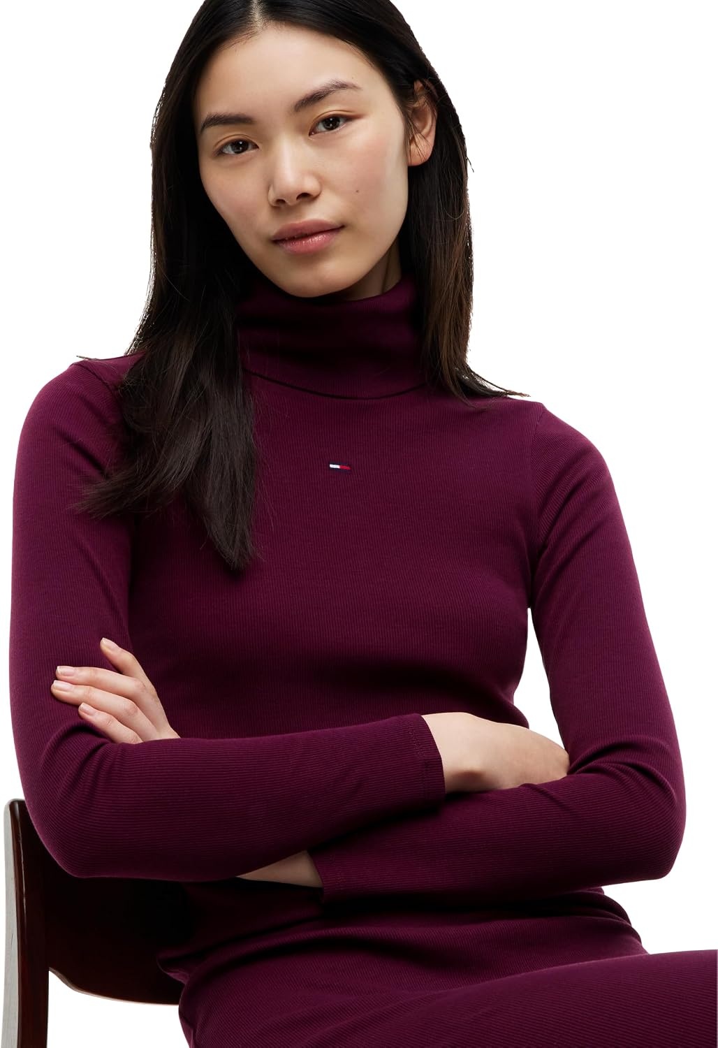 image:imageTommy Jeans Womens Casual Cotton Turtleneck Bodycon Midi Dress with StretchCalypso Berry