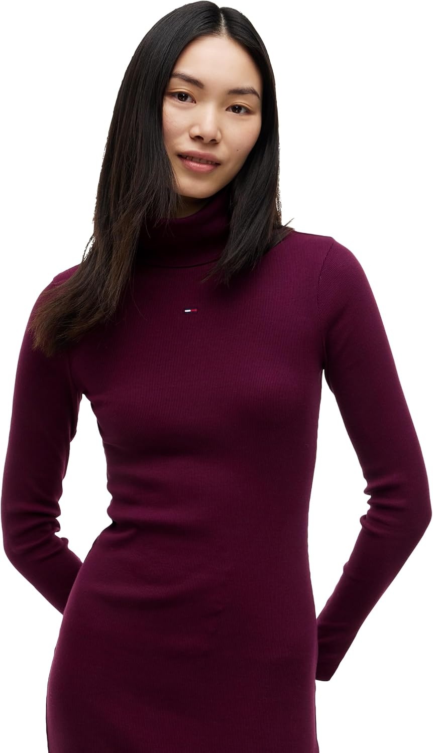 image:imageTommy Jeans Womens Casual Cotton Turtleneck Bodycon Midi Dress with StretchCalypso Berry