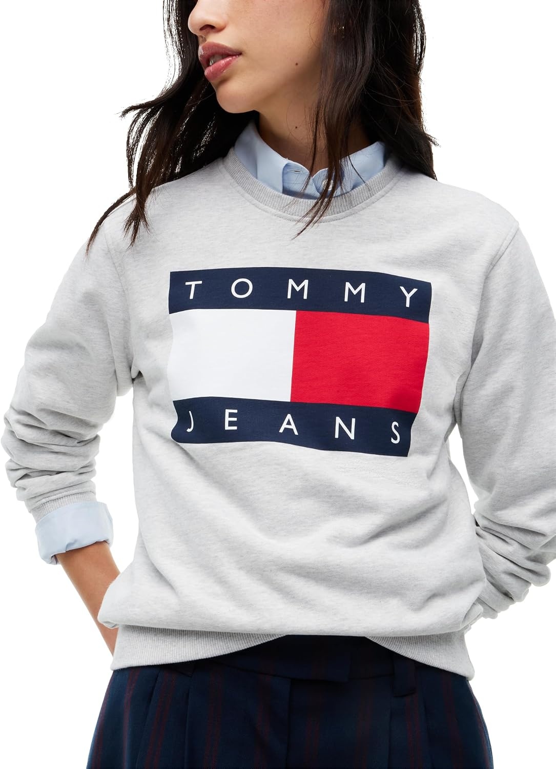 image:imageTommy Jeans Womens Medium Weight Cotton Graphic Crewneck Sweatshirt PulloverIce Grey Heather