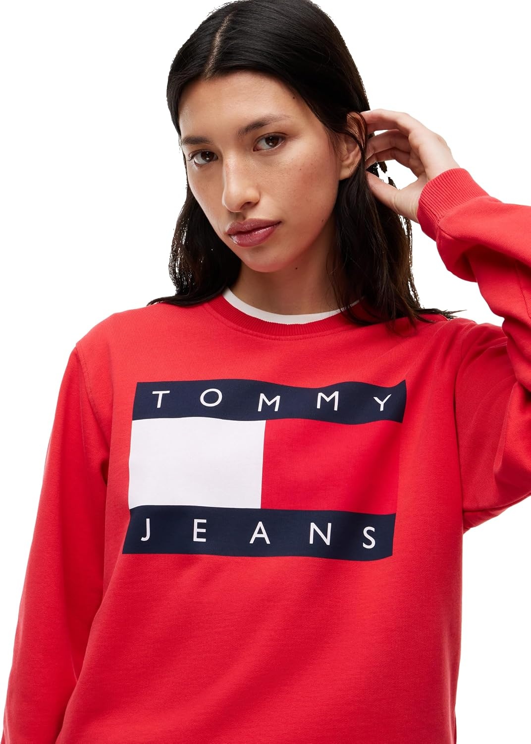 image:imageTommy Jeans Womens Medium Weight Cotton Graphic Crewneck Sweatshirt PulloverLavish Red