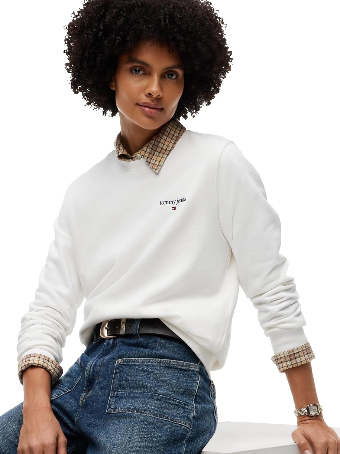 image:imageTommy Jeans Womens Medium Weight Graphic Crewneck Sweatshirt PulloverEcru