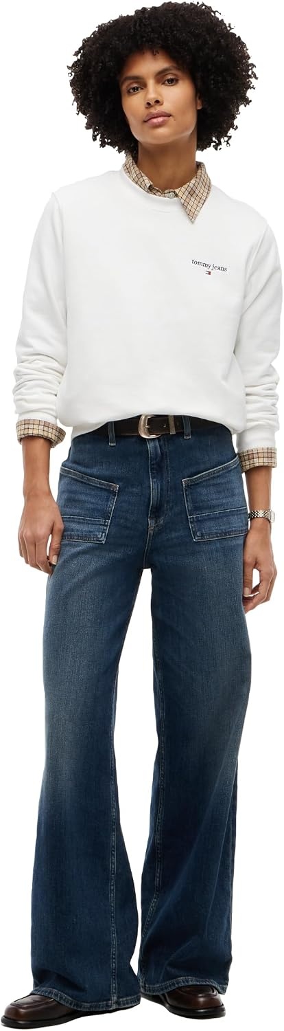 image:imageTommy Jeans Womens Medium Weight Graphic Crewneck Sweatshirt PulloverEcru