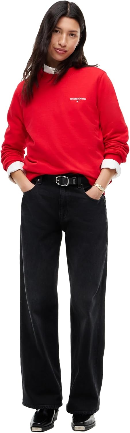 image:imageTommy Jeans Womens Medium Weight Graphic Crewneck Sweatshirt PulloverLavish Red