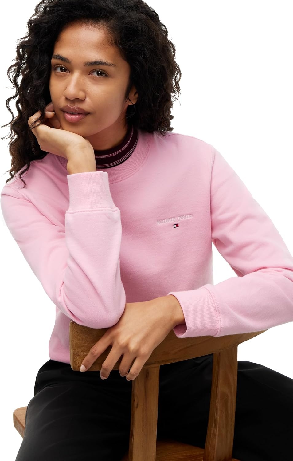 image:imageTommy Jeans Womens Medium Weight Graphic Crewneck Sweatshirt PulloverPink Sugar