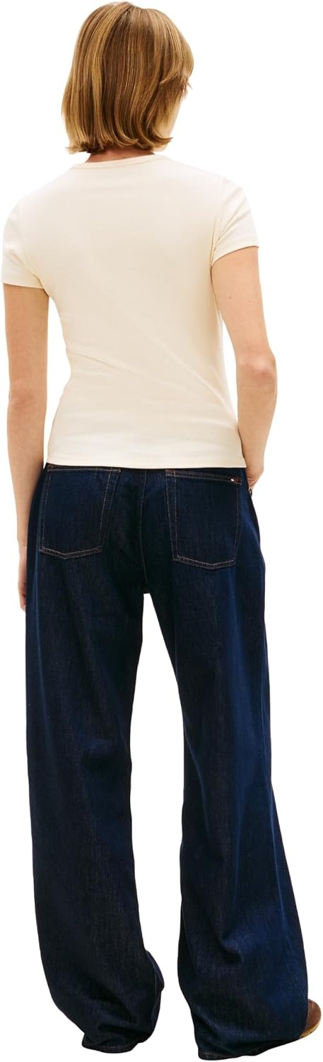 image:imageTommy Jeans Womens Ribbed Graphic Tee with Embroidered Flag DetailAlmost Yellow